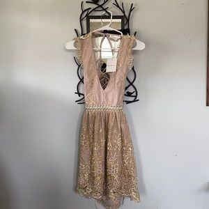 Hello Molly Gold and Cream Mini Dress